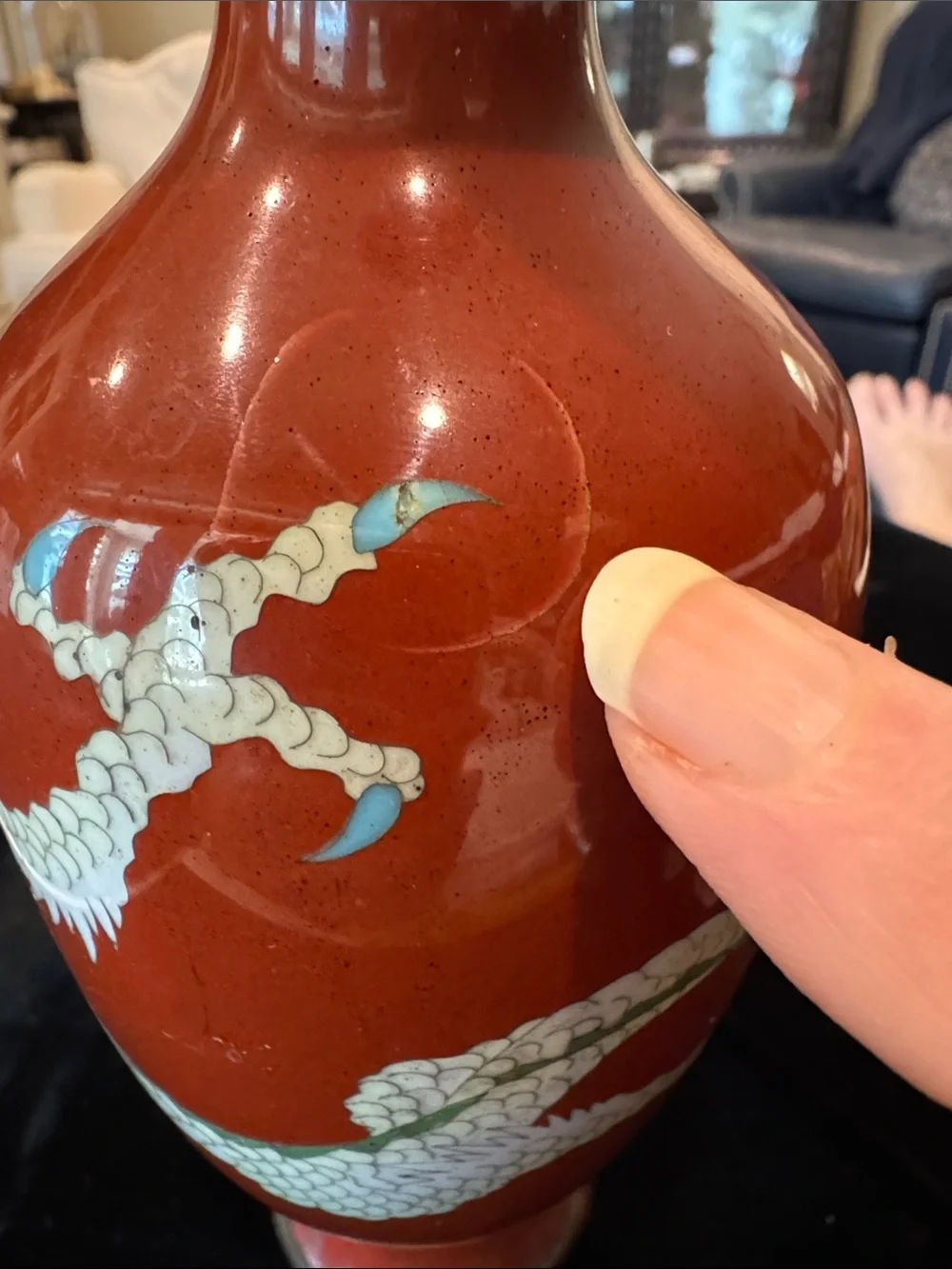 Vintage/Antique Japanese Red Dragon Cloisonné Vase AS-IS